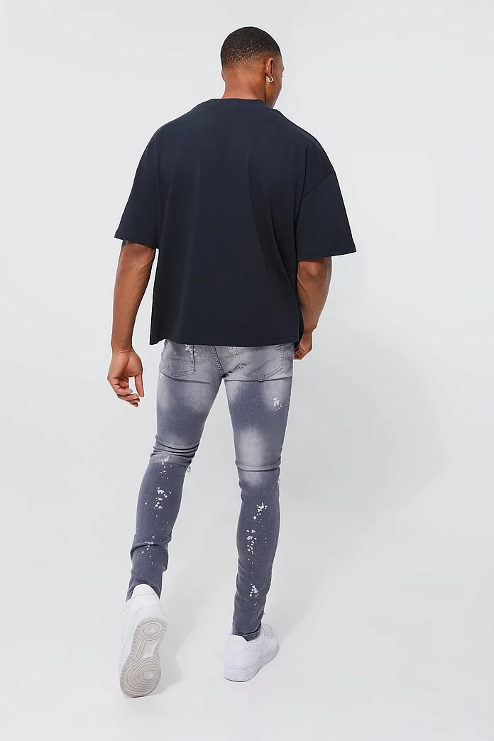 Super Skinny Busted Knee Paint Splatter Jeans | boohooMAN USA Super Skinny Busted Knee Paint Splatter Jeans | boohooMAN USA